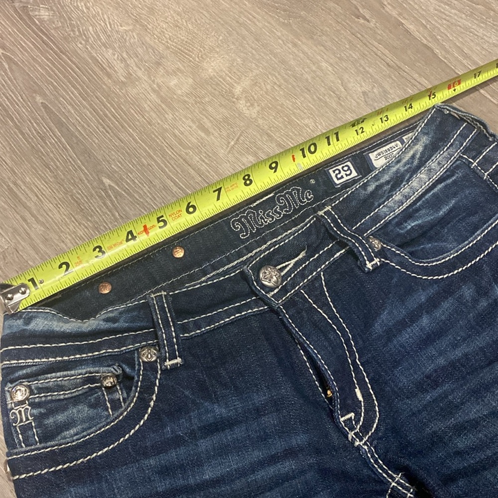 Miss Me Low Rise Boot Cut Jeans JW5188B4V Dark Wash Leopard Pocket 29 - Picture 10 of 10